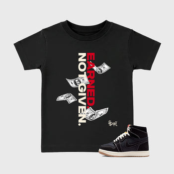 Sneaker match tees – Sneaker Tees To Match Air Jordan 1 Flight Club Shoes – Earned Not Given Kids T-Shirt Black 1