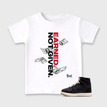 Sneaker match tees – Sneaker Tees To Match Air Jordan 1 Flight Club Shoes – Earned Not Given Kids T-Shirt White 1