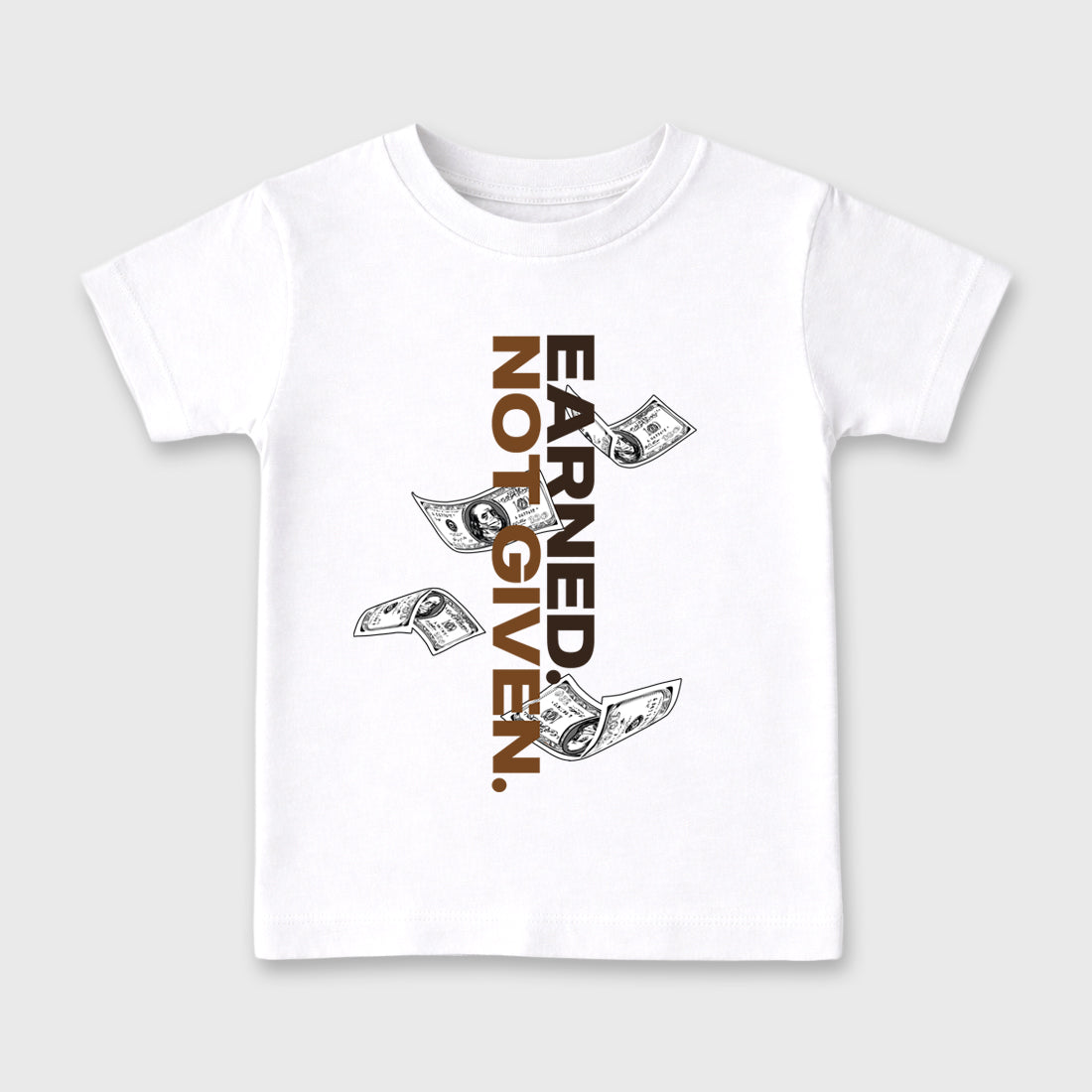 Earned Not Given Baby & Kids Graphic T-Shirt featuring original artwork designed to match the Air Jordan 1 Love Letter. White 2 Kids Graphic Tee.