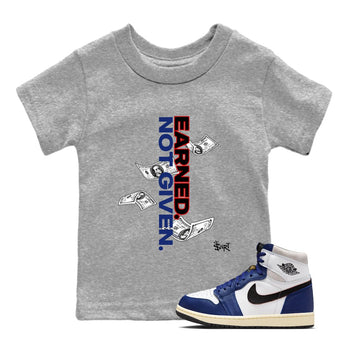 1s Rare Air shirts to match jordans Earned Not Given sneaker match tees Air Jordan 1 High OG Rare Air Deep Royal Blue match shoes to clothes SNRT Sneaker Tees Youth Baby Heather Grey 1 tee