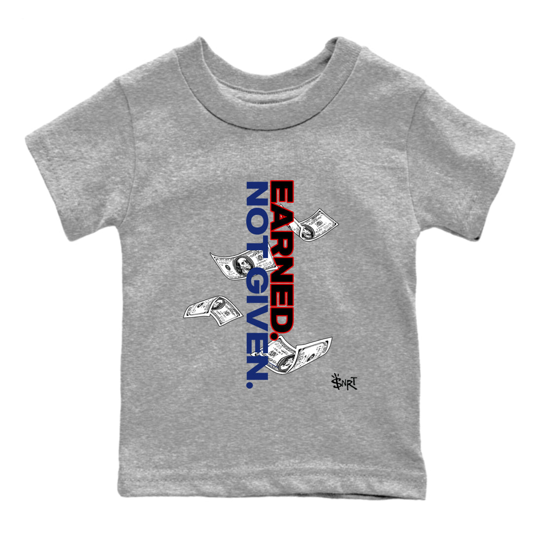 1s Rare Air shirts to match jordans Earned Not Given sneaker match tees Air Jordan 1 High OG Rare Air Deep Royal Blue match shoes to clothes SNRT Sneaker Tees Youth Baby Heather Grey 2 tee