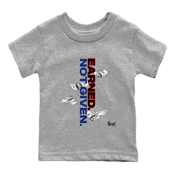 1s Rare Air shirts to match jordans Earned Not Given sneaker match tees Air Jordan 1 High OG Rare Air Deep Royal Blue match shoes to clothes SNRT Sneaker Tees Youth Baby Heather Grey 2 tee