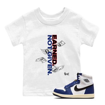 1s Rare Air shirts to match jordans Earned Not Given sneaker match tees Air Jordan 1 High OG Rare Air Deep Royal Blue match shoes to clothes SNRT Sneaker Tees Youth Baby White 1 tee