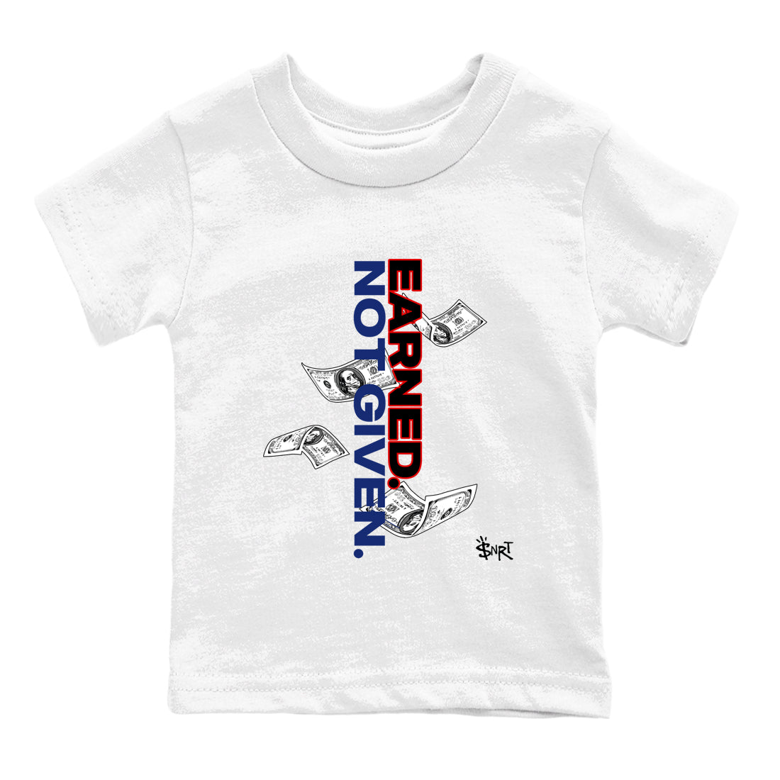 1s Rare Air shirts to match jordans Earned Not Given sneaker match tees Air Jordan 1 High OG Rare Air Deep Royal Blue match shoes to clothes SNRT Sneaker Tees Youth Baby White 2 tee