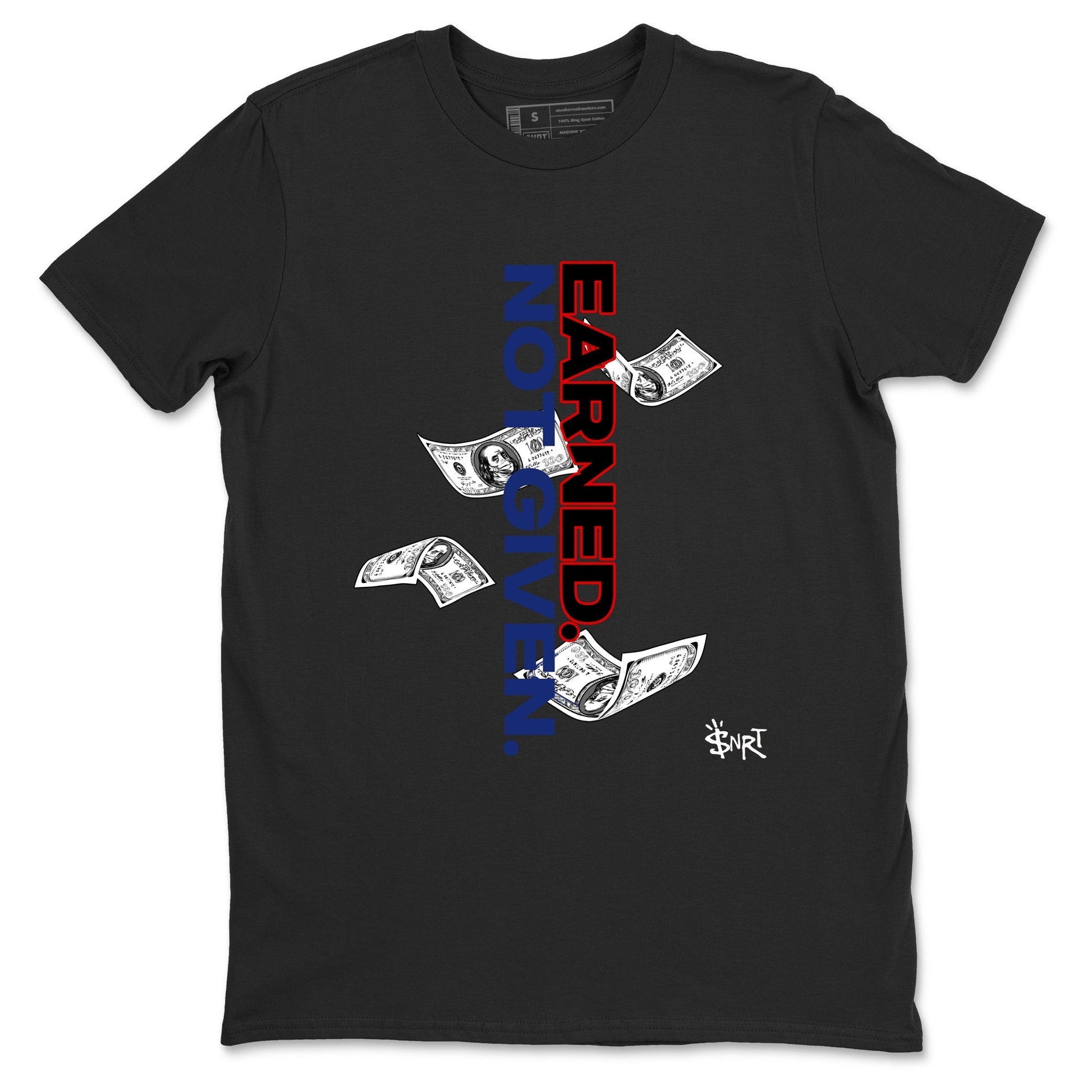 1s Rare Air shirts to match jordans Earned Not Given sneaker match tees Air Jordan 1 High OG Rare Air Deep Royal Blue match shoes to clothes SNRT Sneaker Tees unisex cotton Black 2 shirts