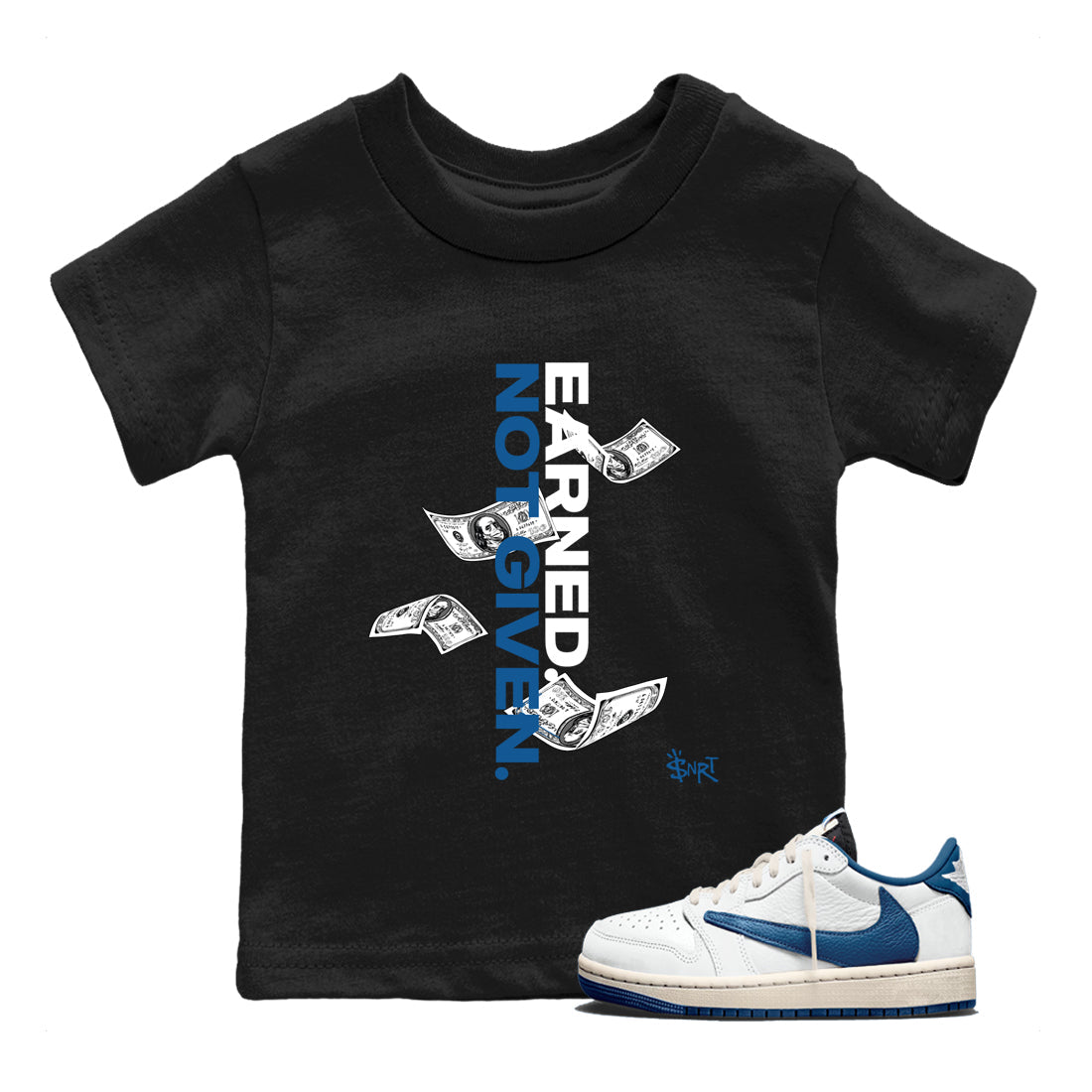Sneaker Threads – Sneaker Threads To Match Air Jordan 1 Travis Scott Fragment Shoes – Earned Not Given Kids T-Shirt Black 1