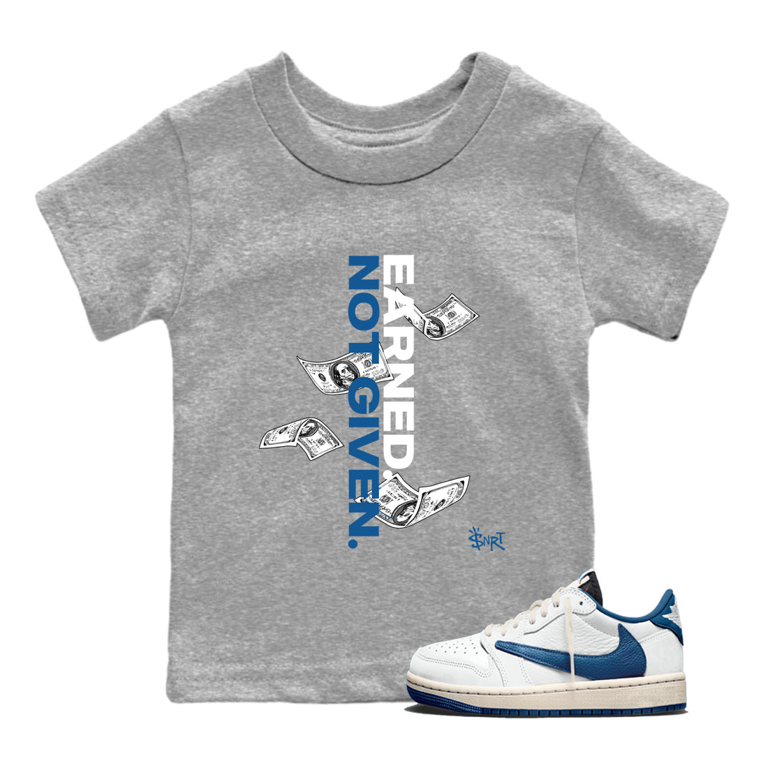 Sneaker Threads – Sneaker Threads To Match Air Jordan 1 Travis Scott Fragment Shoes – Earned Not Given Kids T-Shirt Heather Grey 1