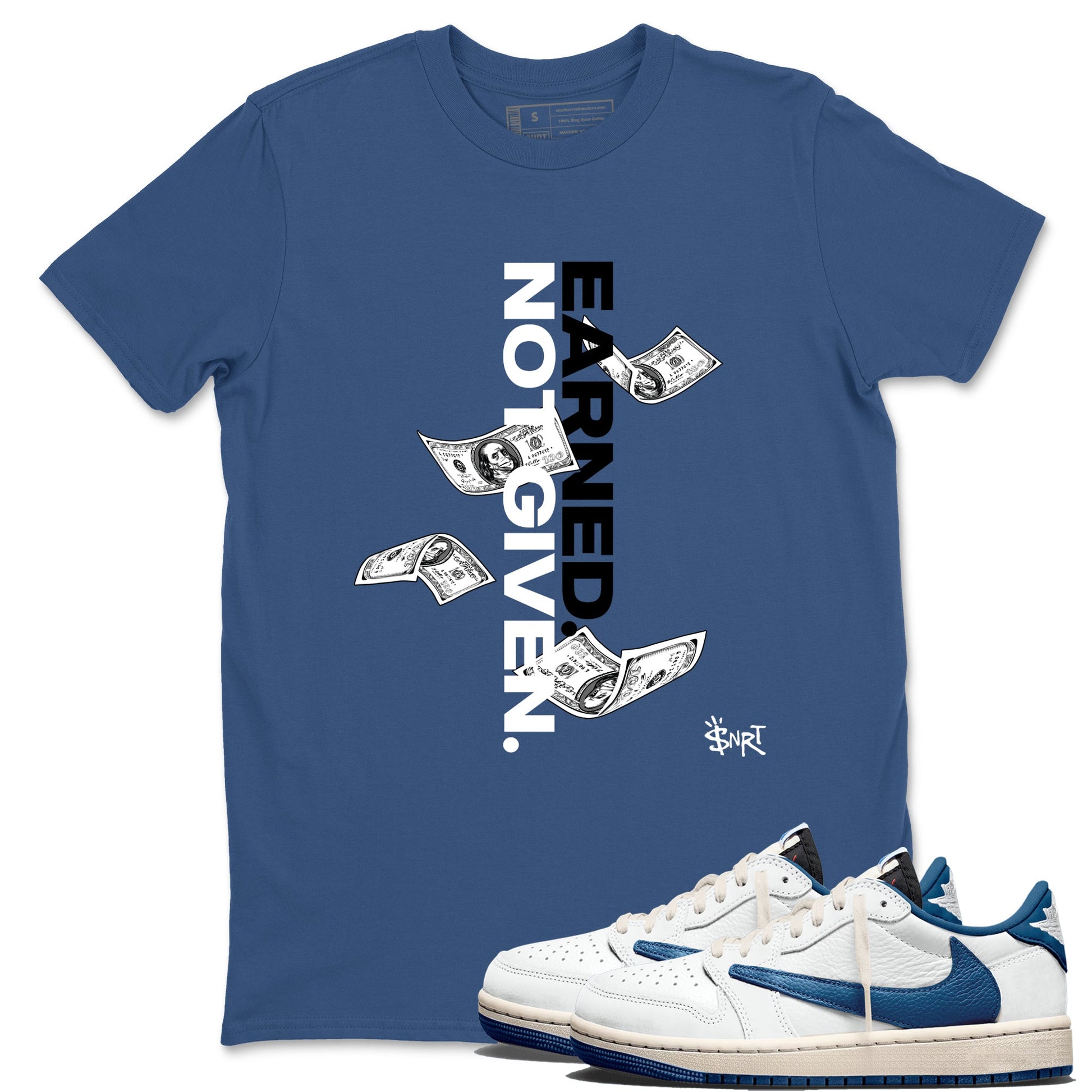 Sneaker Threads – Sneaker Threads To Match Air Jordan 1 Travis Scott Fragment Shoes – Earned Not Given Tee Denim Blue 1
