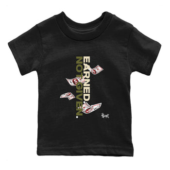 1s Travis Scott Medium Olive shirts to match jordans Earned Not Given sneaker match tees Air Jordan 1 Travis Scott Medium Olive SNRT Sneaker Release Tees Youth Baby Black 2 crew neck shirts
