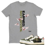 1s Travis Scott Medium Olive shirts to match jordans Earned Not Given sneaker match tees Air Jordan 1 Travis Scott Medium Olive SNRT Sneaker Release Tees unisex cotton Heather Grey 1 crew neck shirts