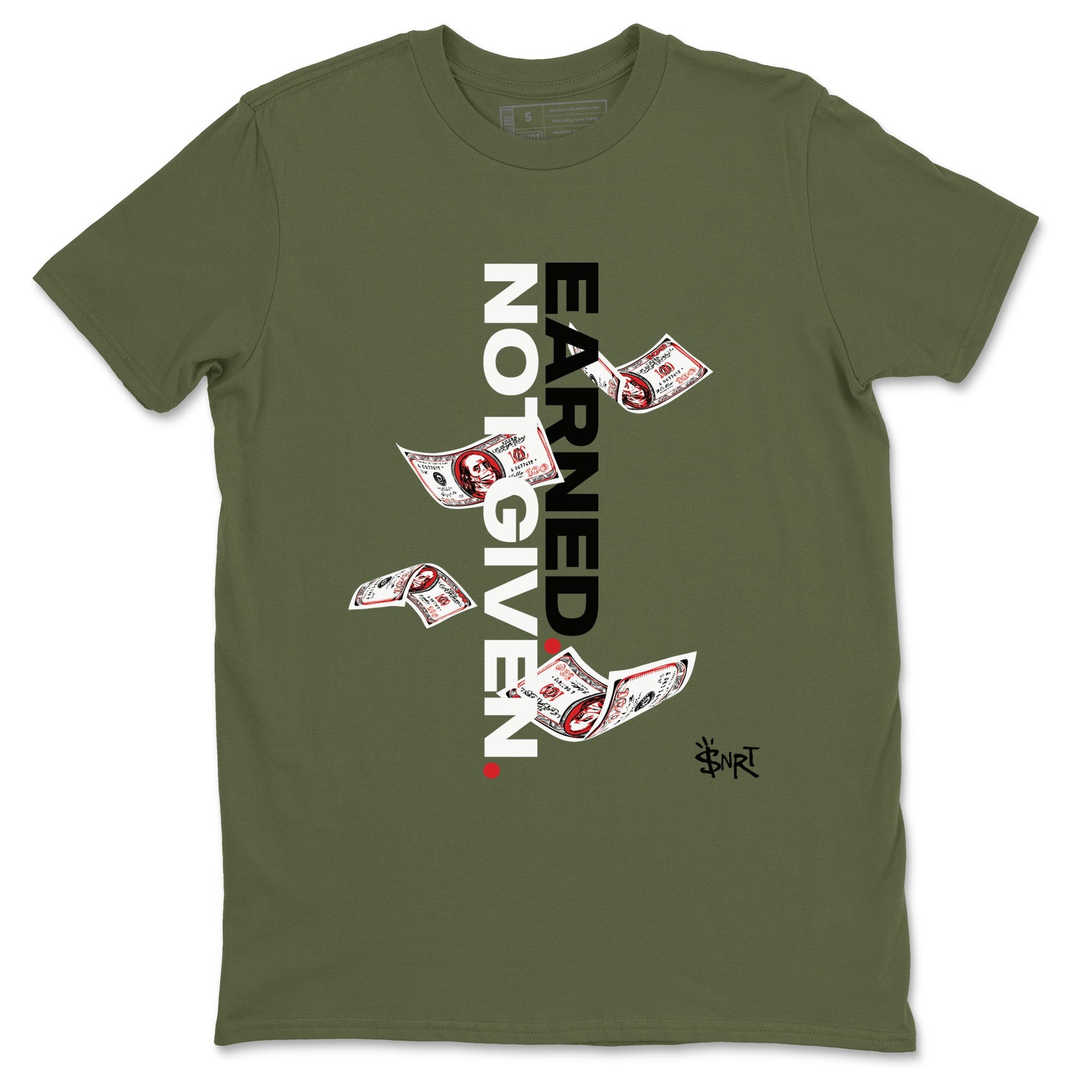 1s Travis Scott Medium Olive shirts to match jordans Earned Not Given sneaker match tees Air Jordan 1 Travis Scott Medium Olive SNRT Sneaker Release Tees unisex cotton Military Green 2 crew neck shirts