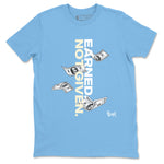 Earned Not Given sneaker match t-shirt styled to complete your fit with the Air Jordan 1 UNC Reimagined sneakers, shown in Carolina Blue 2.