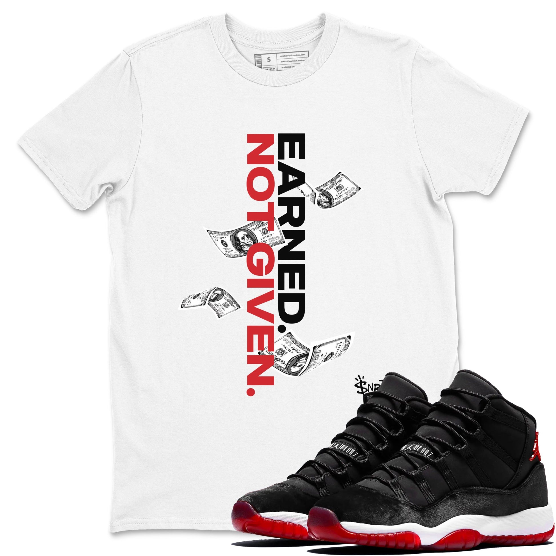 11s Bred Velvet shirts to match jordans Earned Not Given sneaker match tees Air Jordan 11 Retro Bred Velvet match shoes to clothes SNRT Sneaker Tees unisex cotton White 1 shirts