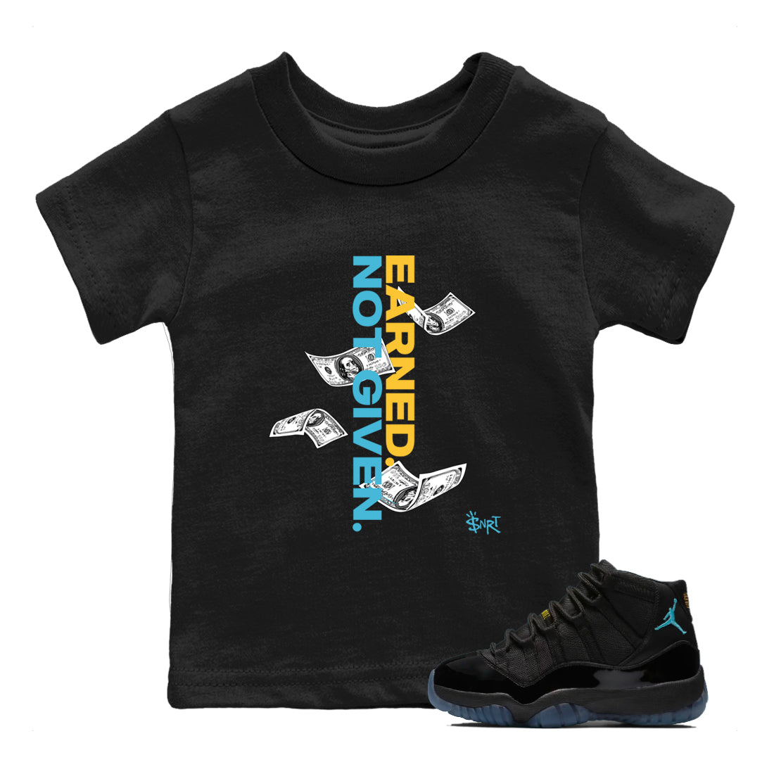 Sneaker match tees – Sneaker Tees To Match Air Jordan 11 Gamma Shoes – Earned Not Given Kids T-Shirt Black 1