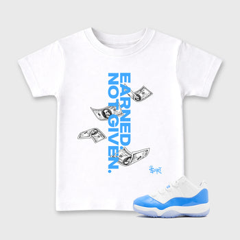Sneaker match tees – Sneaker Tees To Match Air Jordan 11 University Blue Shoes – Earned Not Given Kids T-Shirt White 1