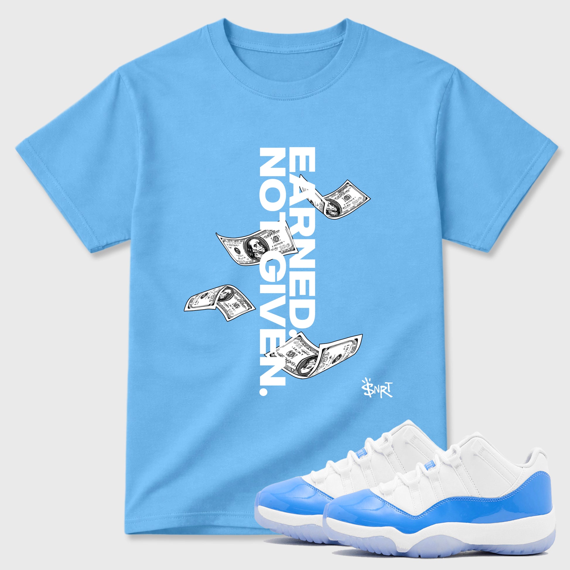 Sneaker match tees – Sneaker Tees To Match Air Jordan 11 University Blue Shoes – Earned Not Given Tee Carolina Blue 1
