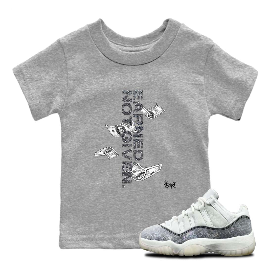 11s Year Of The Snake shirts to match jordans  Earned Not Given shirts to match jordans Air Jordan 11 Retro Low Year Of The Snake match shoes to clothes SNRT Sneaker Tees Youth Baby Heather Grey 1 tee