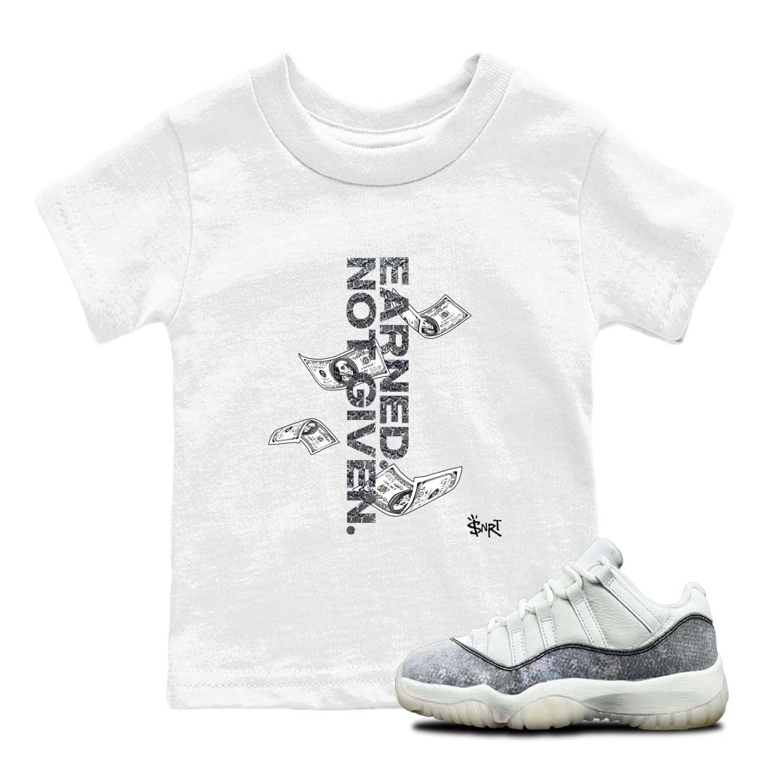 11s Year Of The Snake shirts to match jordans  Earned Not Given shirts to match jordans Air Jordan 11 Retro Low Year Of The Snake match shoes to clothes SNRT Sneaker Tees Youth Baby White 1 tee