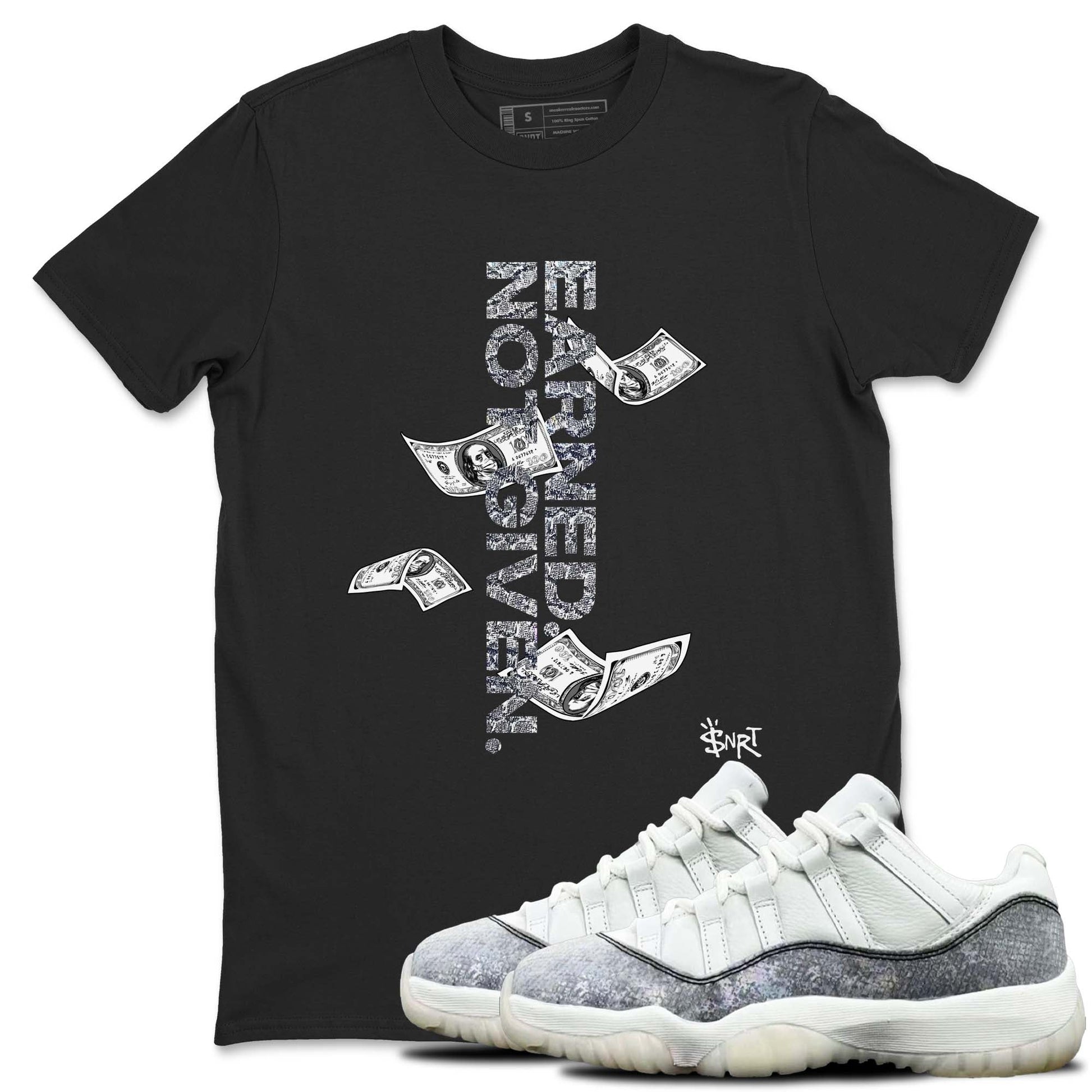 11s Year Of The Snake shirts to match jordans  Earned Not Given shirts to match jordans Air Jordan 11 Retro Low Year Of The Snake match shoes to clothes SNRT Sneaker Tees unisex cotton Black 1 shirts