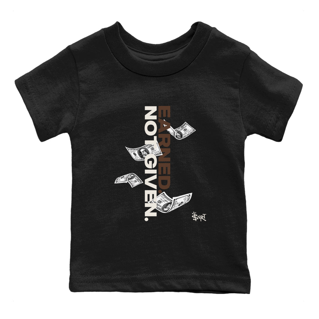 AJ12 Baroque Brown shirts to match jordans Earned Not Given best t shirts to wear with jordans SoleFly x Jordan 12 Baroque Brown match shoes to clothes SNRT Sneaker Tees Youth Baby Black 2 tee