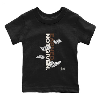 AJ12 Baroque Brown shirts to match jordans Earned Not Given best t shirts to wear with jordans SoleFly x Jordan 12 Baroque Brown match shoes to clothes SNRT Sneaker Tees Youth Baby Black 2 tee