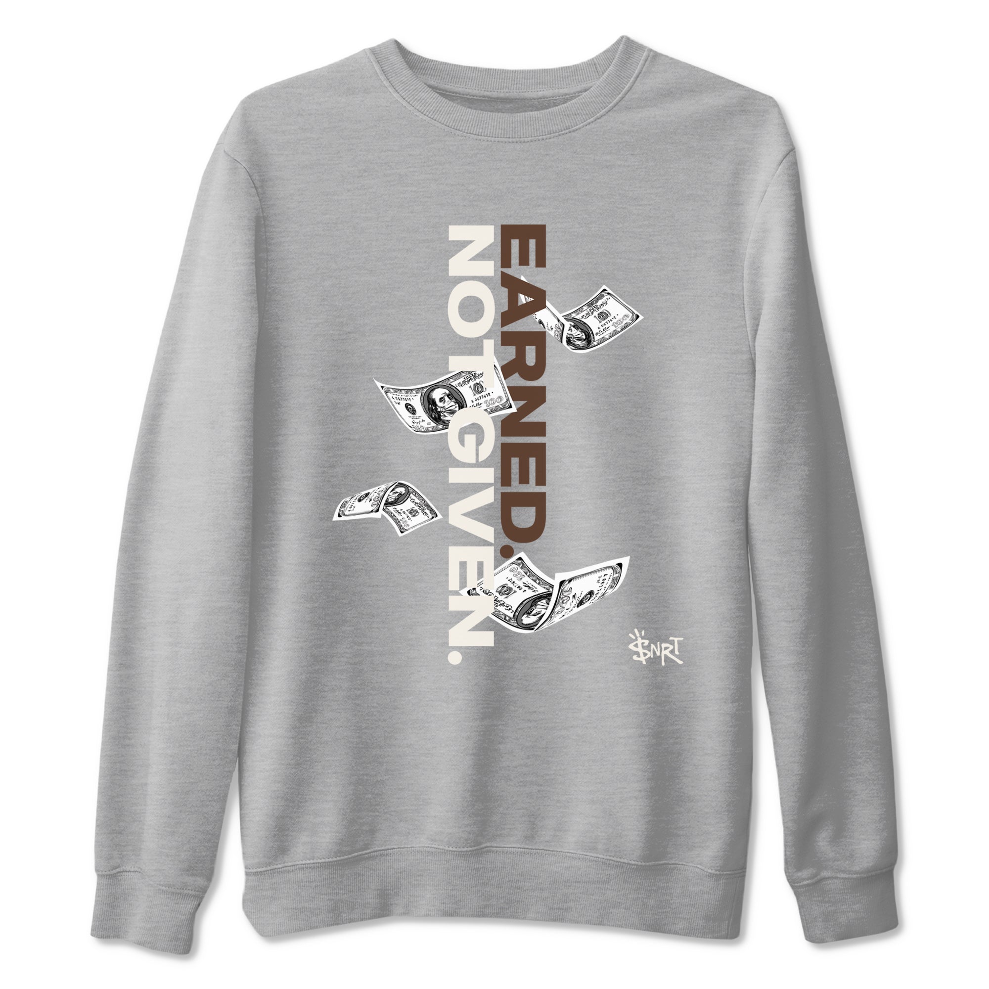 AJ12 Baroque Brown shirts to match jordans Earned Not Given best t shirts to wear with jordans SoleFly x Jordan 12 Baroque Brown match shoes to clothes SNRT Sneaker Tees unisex cotton Heather Grey 2 shirts