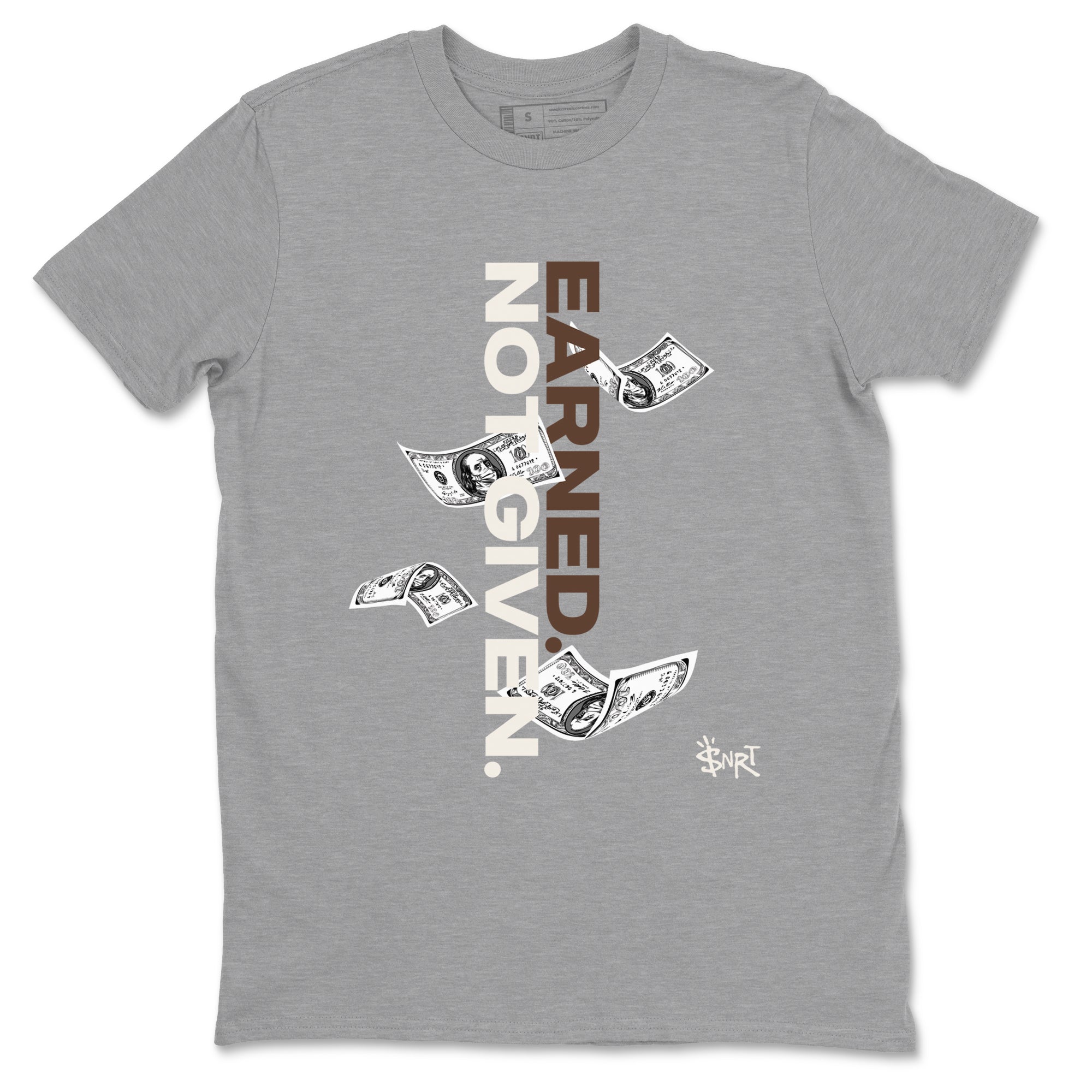 AJ12 Baroque Brown shirts to match jordans Earned Not Given best t shirts to wear with jordans SoleFly x Jordan 12 Baroque Brown match shoes to clothes SNRT Sneaker Tees unisex cotton Heather Grey 2 shirts