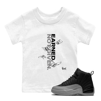 12s Black Wolf Grey shirts to match jordans Earned Not Given sneaker match tees Air Jordan 12 Barons SNRT Sneaker Release Tees Youth Baby White 1 crew neck shirts