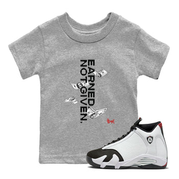 14s Black Toe t shirts to match sneakers Earned Not Given sneaker match tees Air Jordan 14 Black Toe shirt SNRT Sneaker Tees Youth Baby Heather Grey 1 tee
