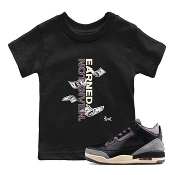3s A Ma Maniere x Black shirts to match jordans Earned Not Given sneaker match tees Air Jordan 3 A Ma Maniere x Black SNRT Sneaker Release Tees Youth Baby Black 1 crew neck shirts