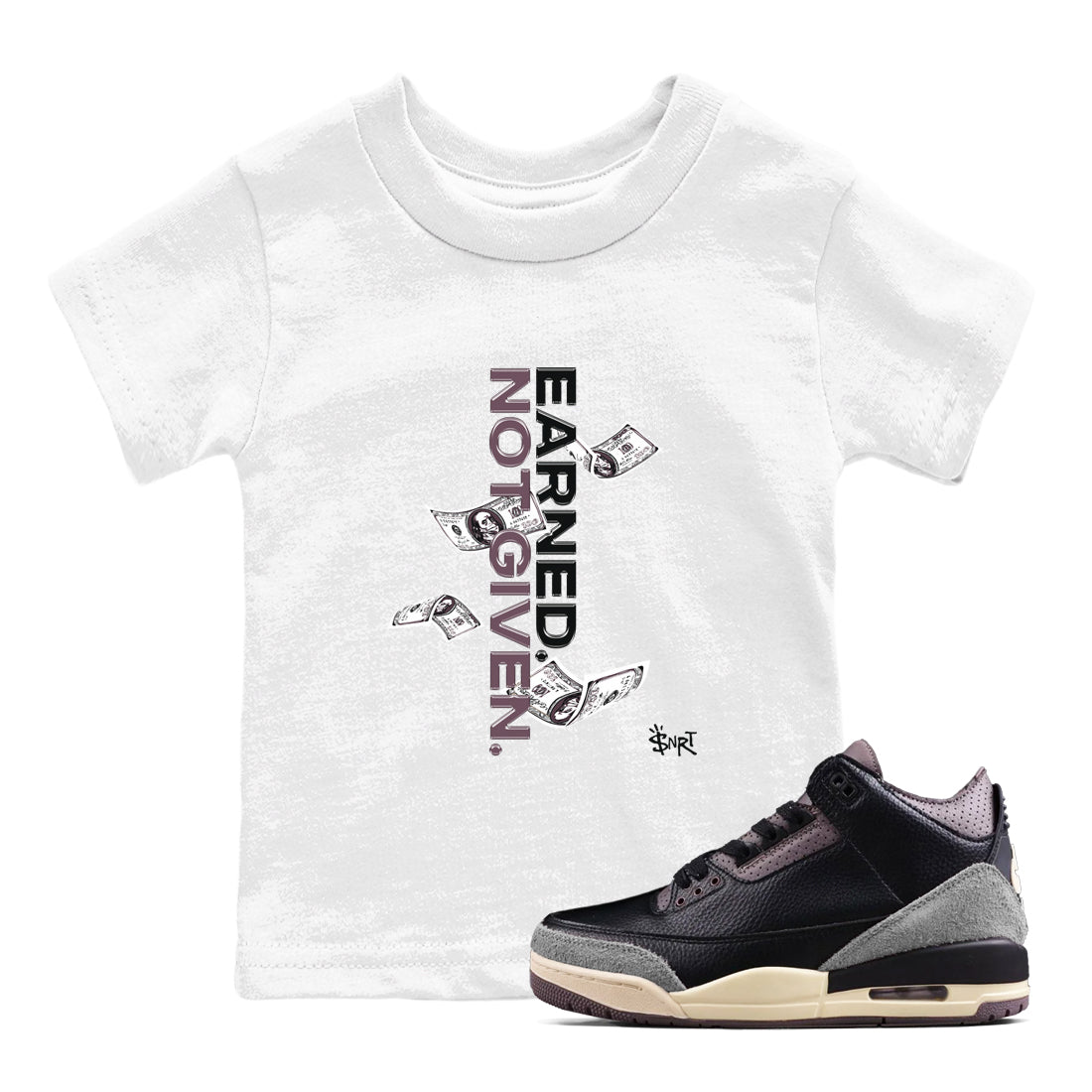 3s A Ma Maniere x Black shirts to match jordans Earned Not Given sneaker match tees Air Jordan 3 A Ma Maniere x Black SNRT Sneaker Release Tees Youth Baby White 1 crew neck shirts