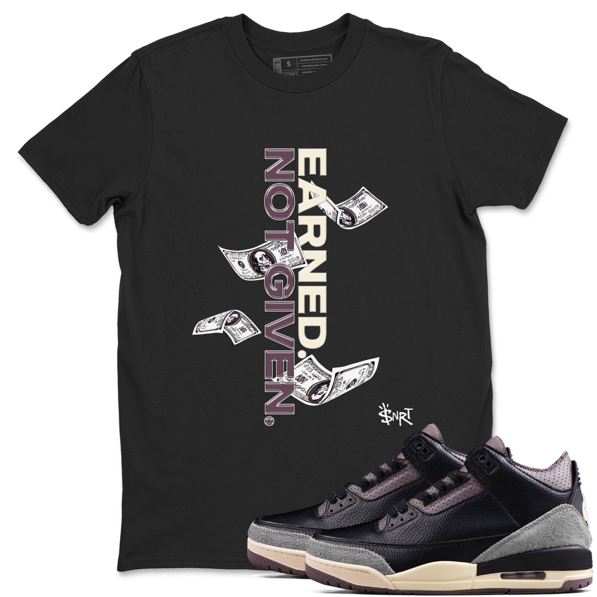 3s A Ma Maniere x Black shirts to match jordans Earned Not Given sneaker match tees Air Jordan 3 A Ma Maniere x Black SNRT Sneaker Release Tees unisex cotton Black 1 crew neck shirts