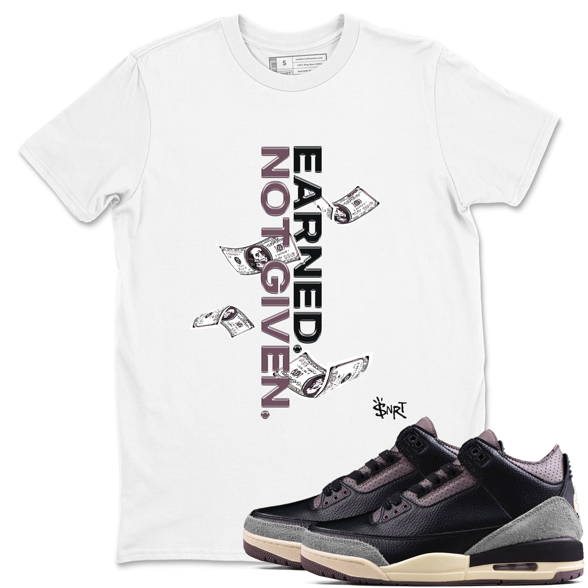 3s A Ma Maniere x Black shirts to match jordans Earned Not Given sneaker match tees Air Jordan 3 A Ma Maniere x Black SNRT Sneaker Release Tees unisex cotton White 1 crew neck shirts