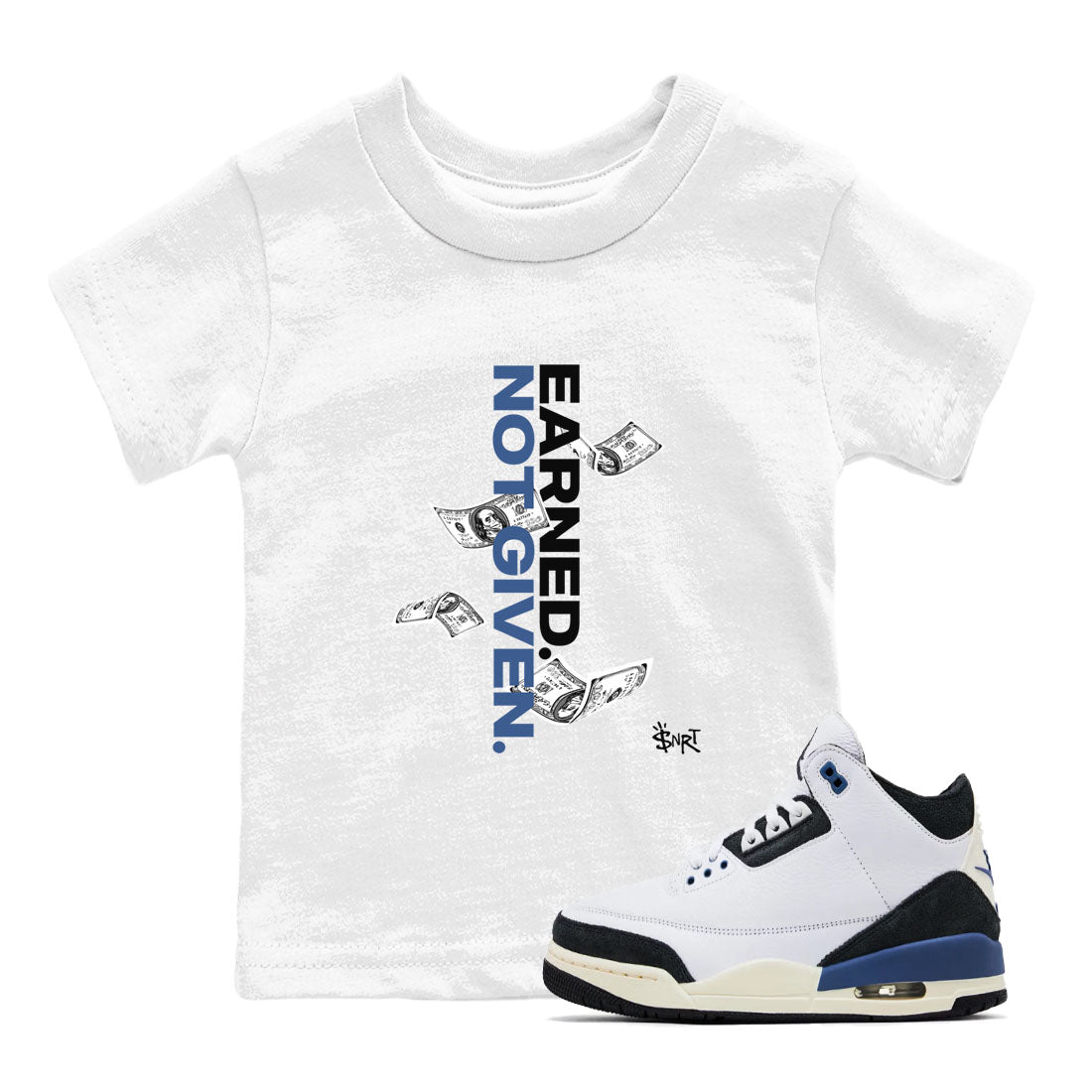 3s For The Love to match jordans Earned Not Given best t shirts to wear with jordans A Ma Maniere x Air Jordan 3 Diffused Blue match shoes to clothes SNRT Sneaker Tees Youth Baby White 1 tee