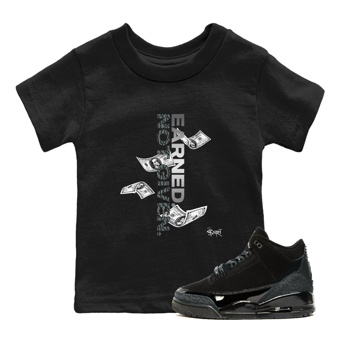 3s Black Cat shirts to match jordans Earned Not Given sneaker match tees Air Jordan 3 Retro Black Cat match shoes to clothes SNRT Sneaker Tees Youth Baby Black 1 tee