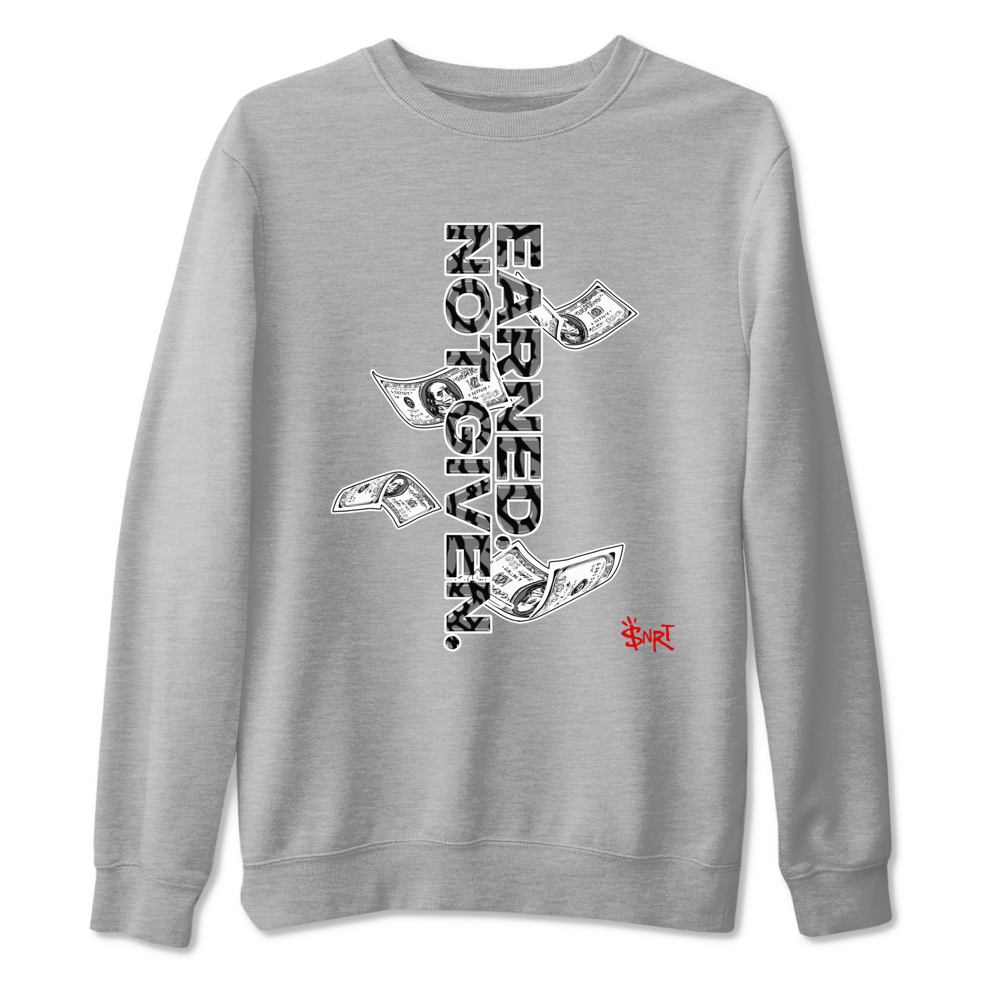 3s Black Cement shirts to match jordans Earned Not Given sneaker match tees Air Jordan 3 Black Cement match shoes to clothes SNRT Sneaker Tees unisex cotton Heather Grey 2 shirts