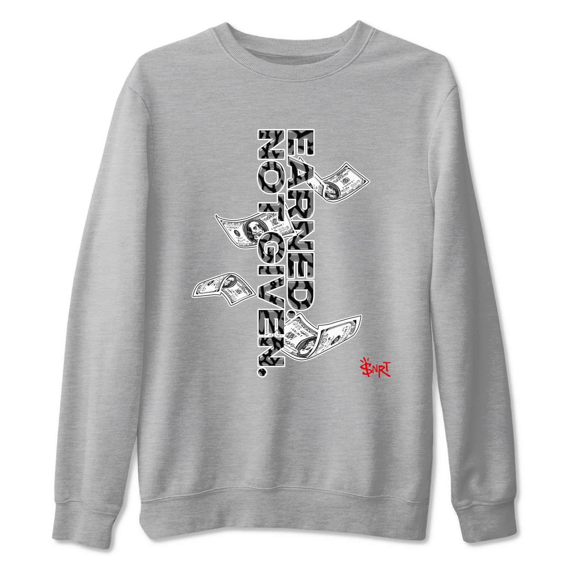 3s Black Cement shirts to match jordans Earned Not Given sneaker match tees Air Jordan 3 Black Cement match shoes to clothes SNRT Sneaker Tees unisex cotton Heather Grey 2 shirts