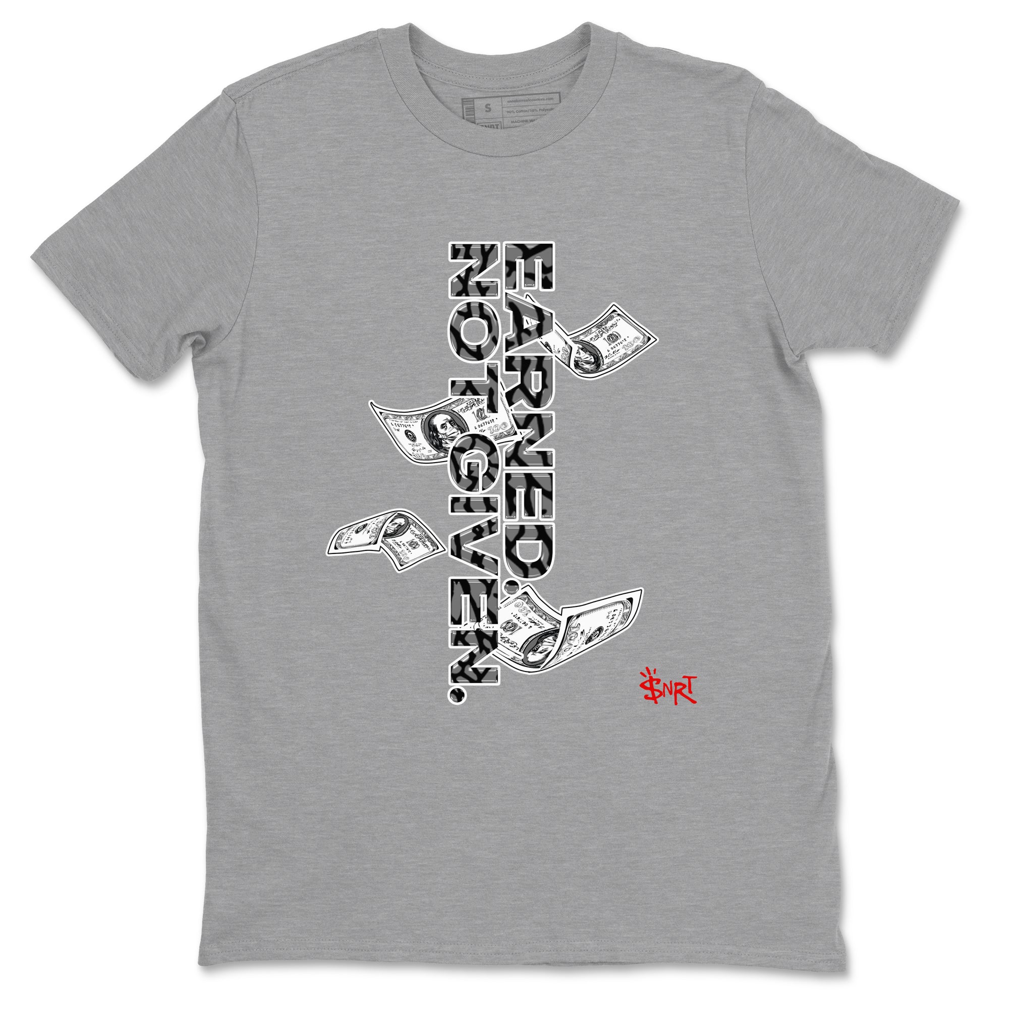 3s Black Cement shirts to match jordans Earned Not Given sneaker match tees Air Jordan 3 Black Cement match shoes to clothes SNRT Sneaker Tees unisex cotton Heather Grey 2 shirts
