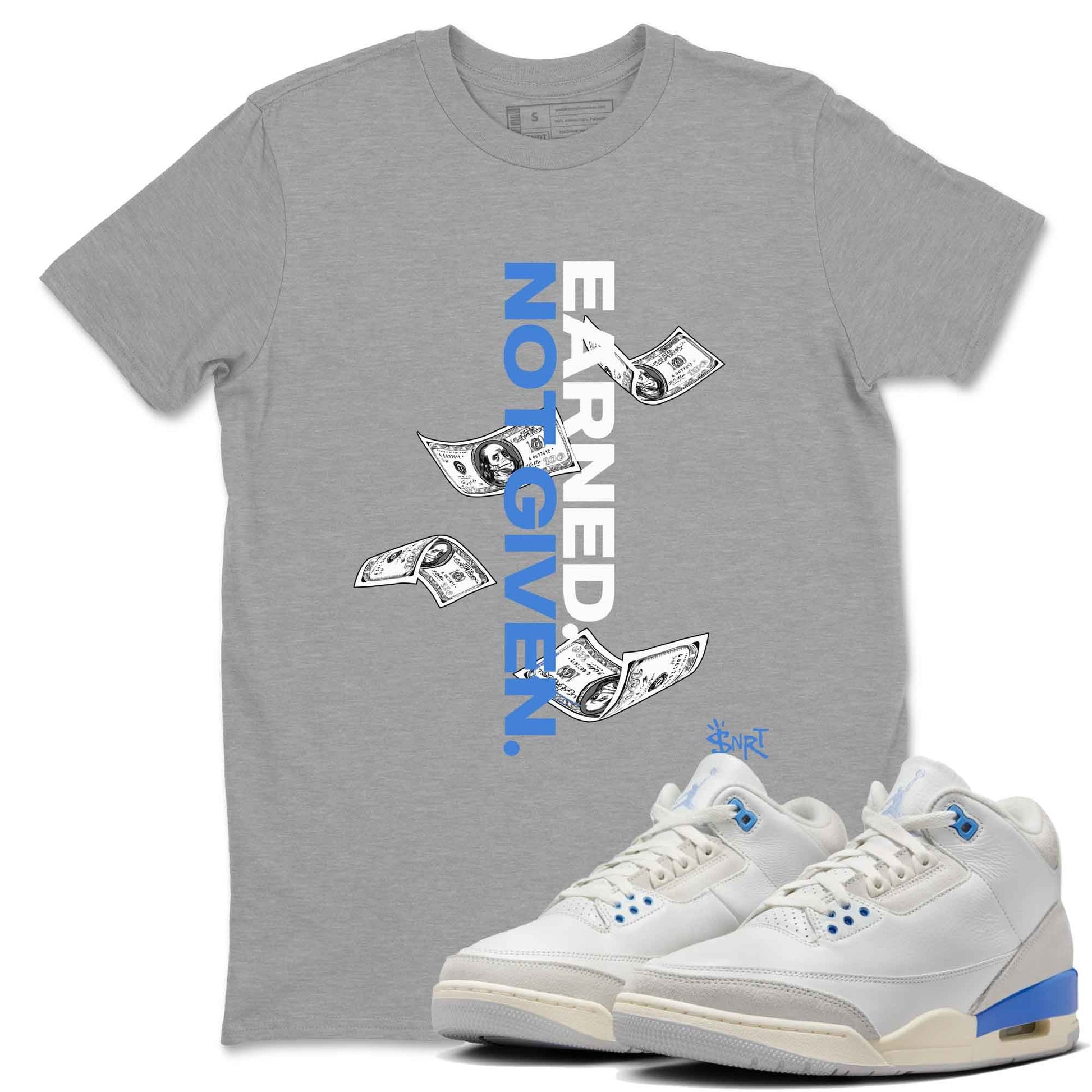 3s Lucky Shorts shirts to match jordans Earned Not Given best t shirts to wear with jordans Air Jordan 3 Lucky Shorts match shoes to clothes SNRT Sneaker Tees unisex cotton Heather Grey 1 shirts