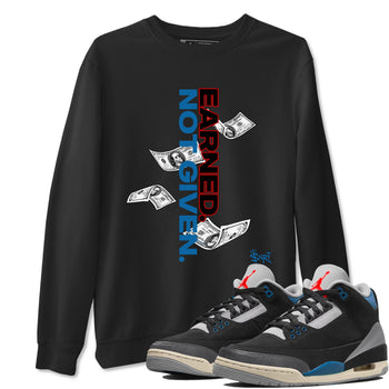 Earned Not Given sneaker match t-shirt styled to complete your fit with the Air Jordan 3 Rare Air sneakers, shown in Black 1.