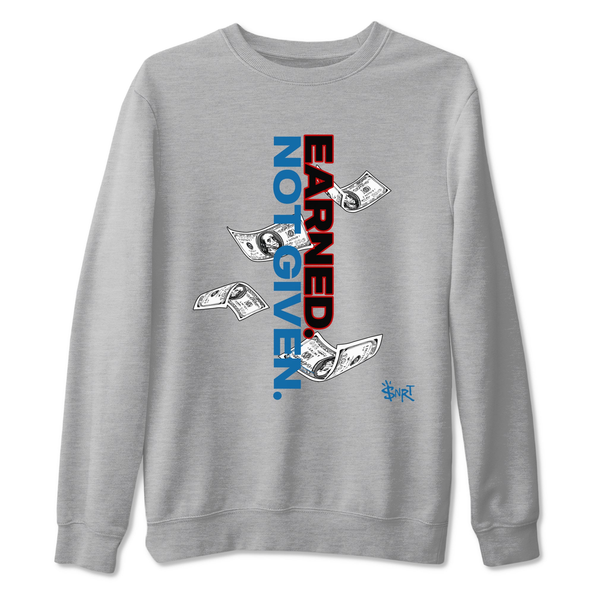 Earned Not Given sneaker match t-shirt styled to complete your fit with the Air Jordan 3 Rare Air sneakers, shown in Heather Grey 2.