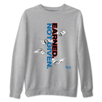 Earned Not Given sneaker match t-shirt styled to complete your fit with the Air Jordan 3 Rare Air sneakers, shown in Heather Grey 2.