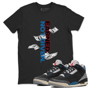 Earned Not Given sneaker match t-shirt styled to complete your fit with the Air Jordan 3 Rare Air sneakers, shown in Black 1.