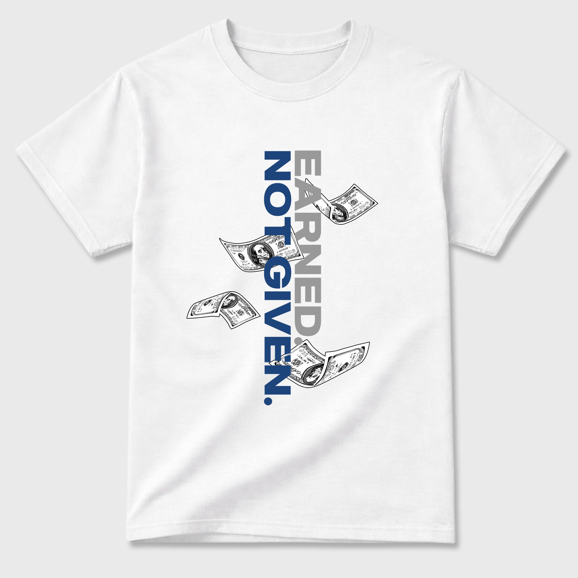 Earned Not Given Graphic T-Shirt featuring original streetwear artwork designed to match the Air Jordan 3 True Blue. White 2 Graphic T-Shirt.