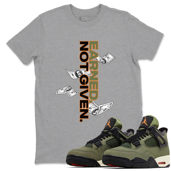 Sneaker match tees – Sneaker Tees To Match Undefeated inspired colorways Air Jordan 4 OG Olive Shoes  – Earned Not Given Tee Heather Grey 1