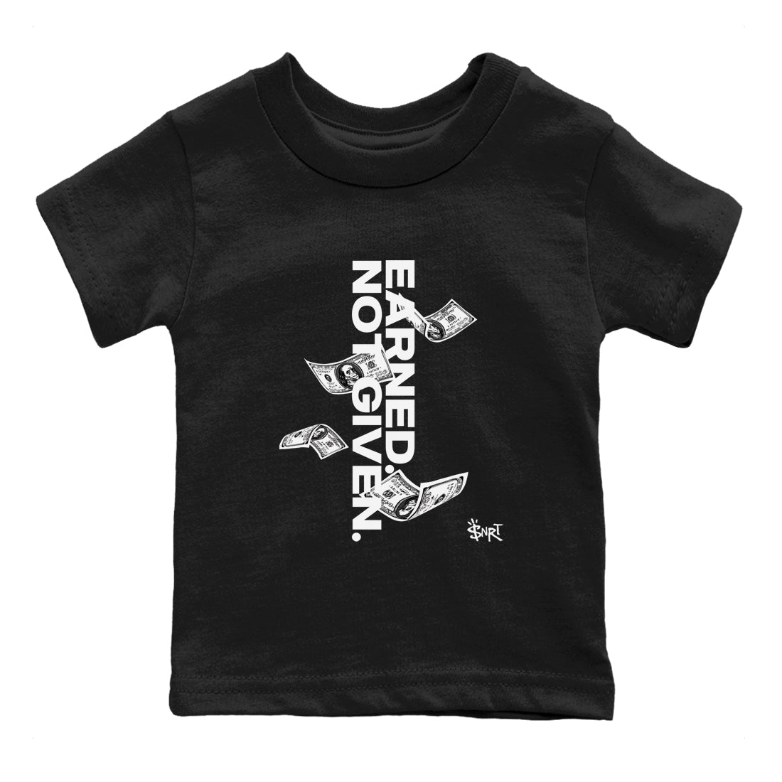 4s White Thunder shirts to match jordans Earned Not Given sneaker match tees Air Jordan 4 White Thunder SNRT Sneaker Release Tees Youth Baby Black 2 crew neck shirts
