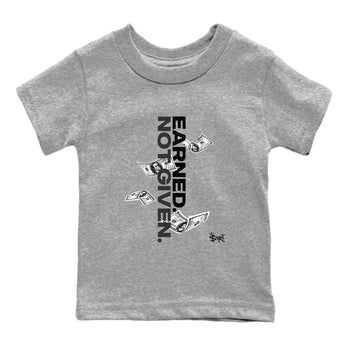 4s White Thunder shirts to match jordans Earned Not Given sneaker match tees Air Jordan 4 White Thunder SNRT Sneaker Release Tees Youth Baby Heather Grey 2 crew neck shirts