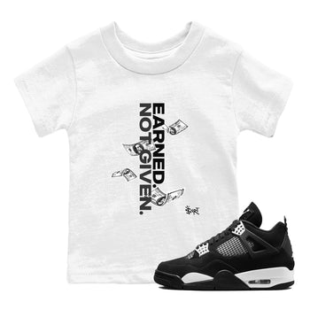 4s White Thunder shirts to match jordans Earned Not Given sneaker match tees Air Jordan 4 White Thunder SNRT Sneaker Release Tees Youth Baby White 1 crew neck shirts