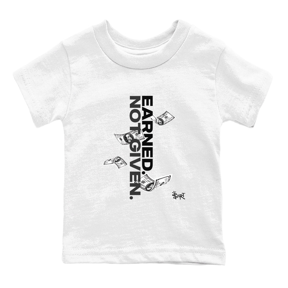 4s White Thunder shirts to match jordans Earned Not Given sneaker match tees Air Jordan 4 White Thunder SNRT Sneaker Release Tees Youth Baby White 2 crew neck shirts