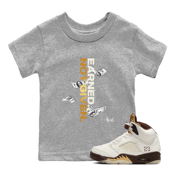 5s Golden Ticket shirts to match jordans  Earned Not Given shirts to match jordans Air Jordan 5 Golden Ticket match shoes to clothes SNRT Sneaker Tees Youth Baby Heather Grey 1 tee
